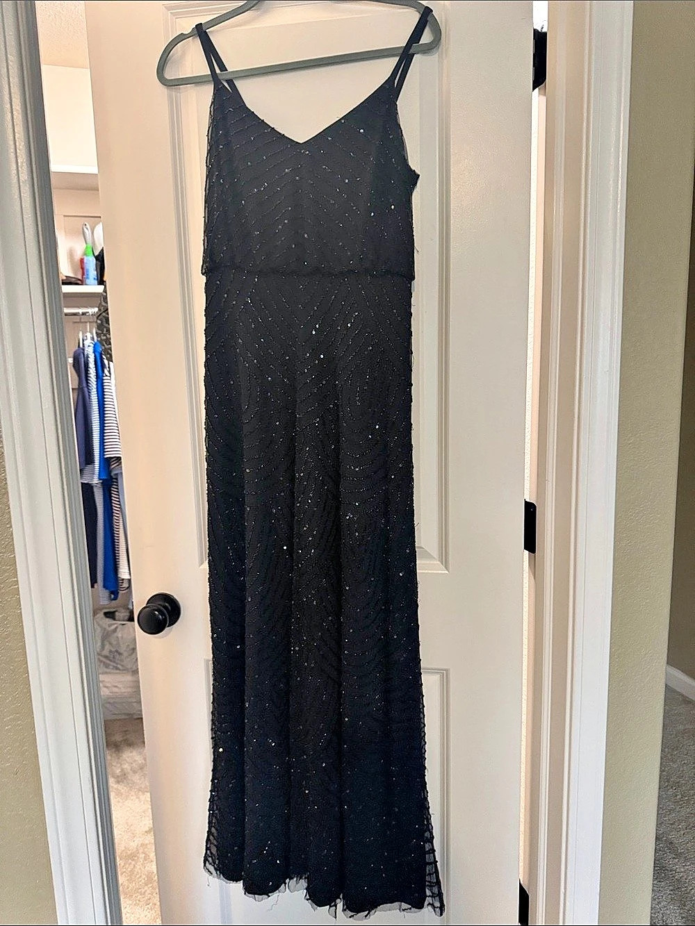 Adrianna Papell Black Beaded Maxi Dress